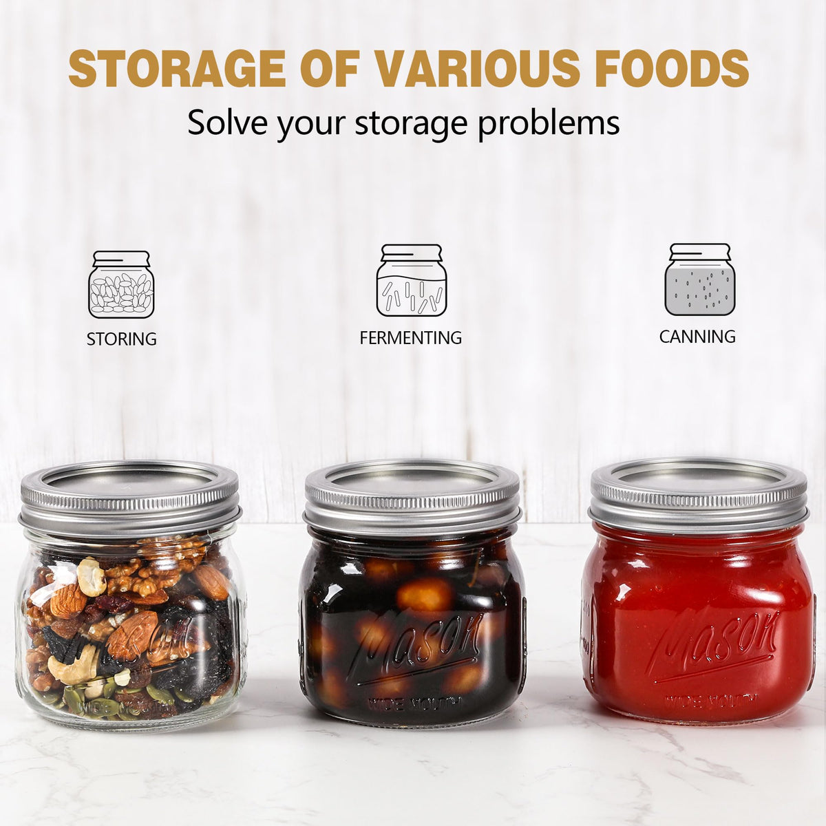 Wide Mouth Mason Jars 16oz with Airtight Lids and Bands X5761