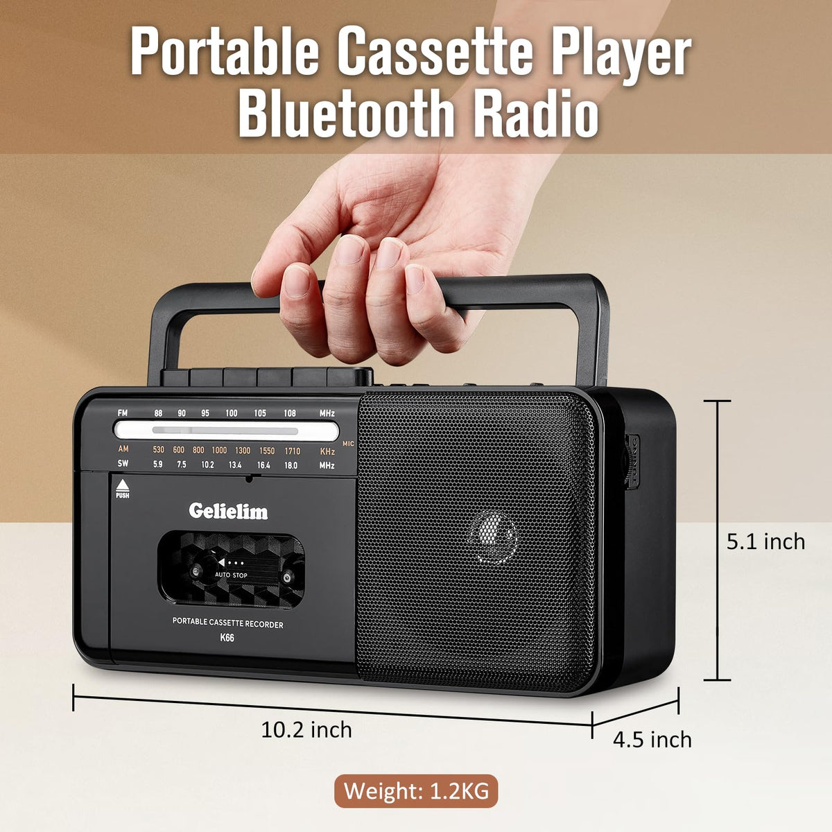 Cassette Tape Player Bluetooth Boombox AM/FM/SW Radio Stereo D668