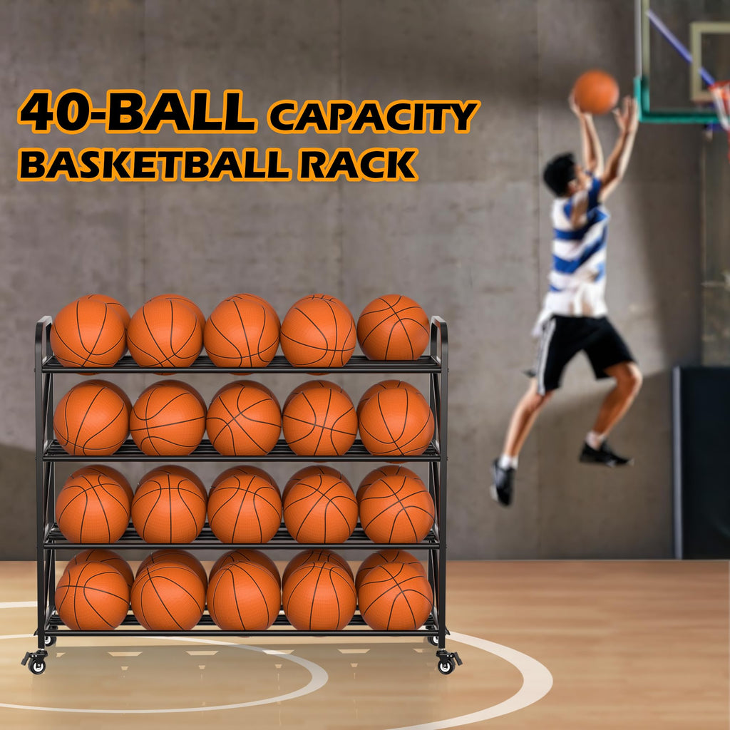 4-Tier 40-Ball Basketball Rack with Wheels X277098