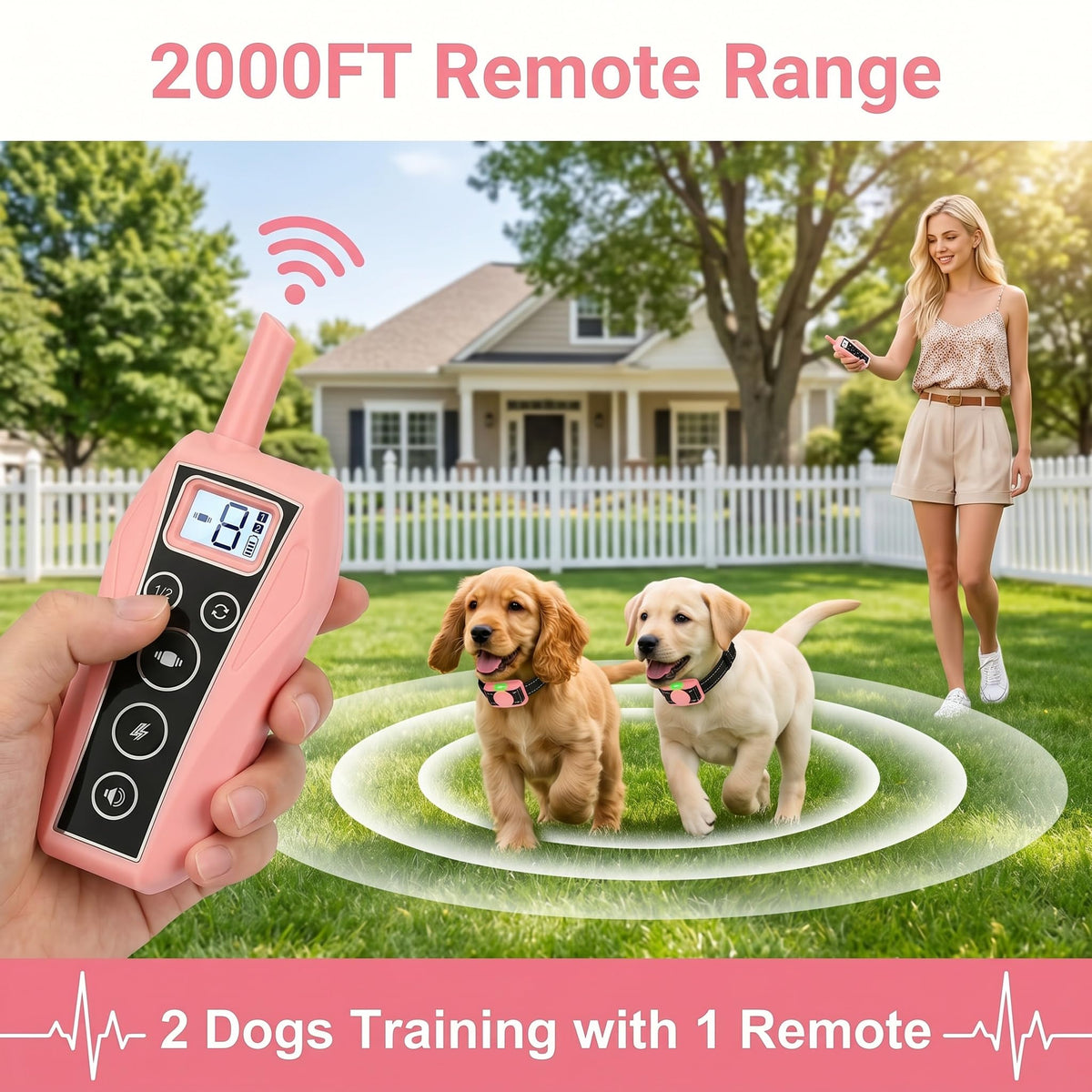 Pink 2000FT Waterproof Dog Training Collar G688262