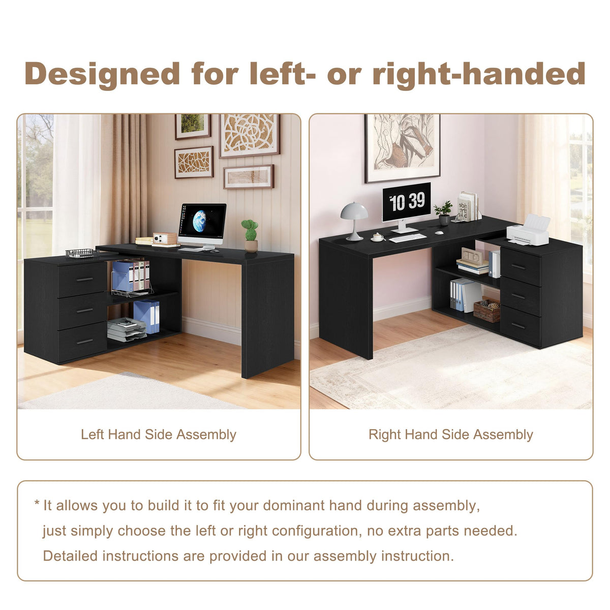 Black L Shaped Corner Desk with Storage Drawers L254579