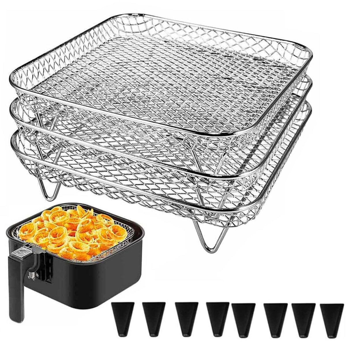 7 Inch Stackable Stainless Steel Air Fryer Rack, 3 Pcs S888
