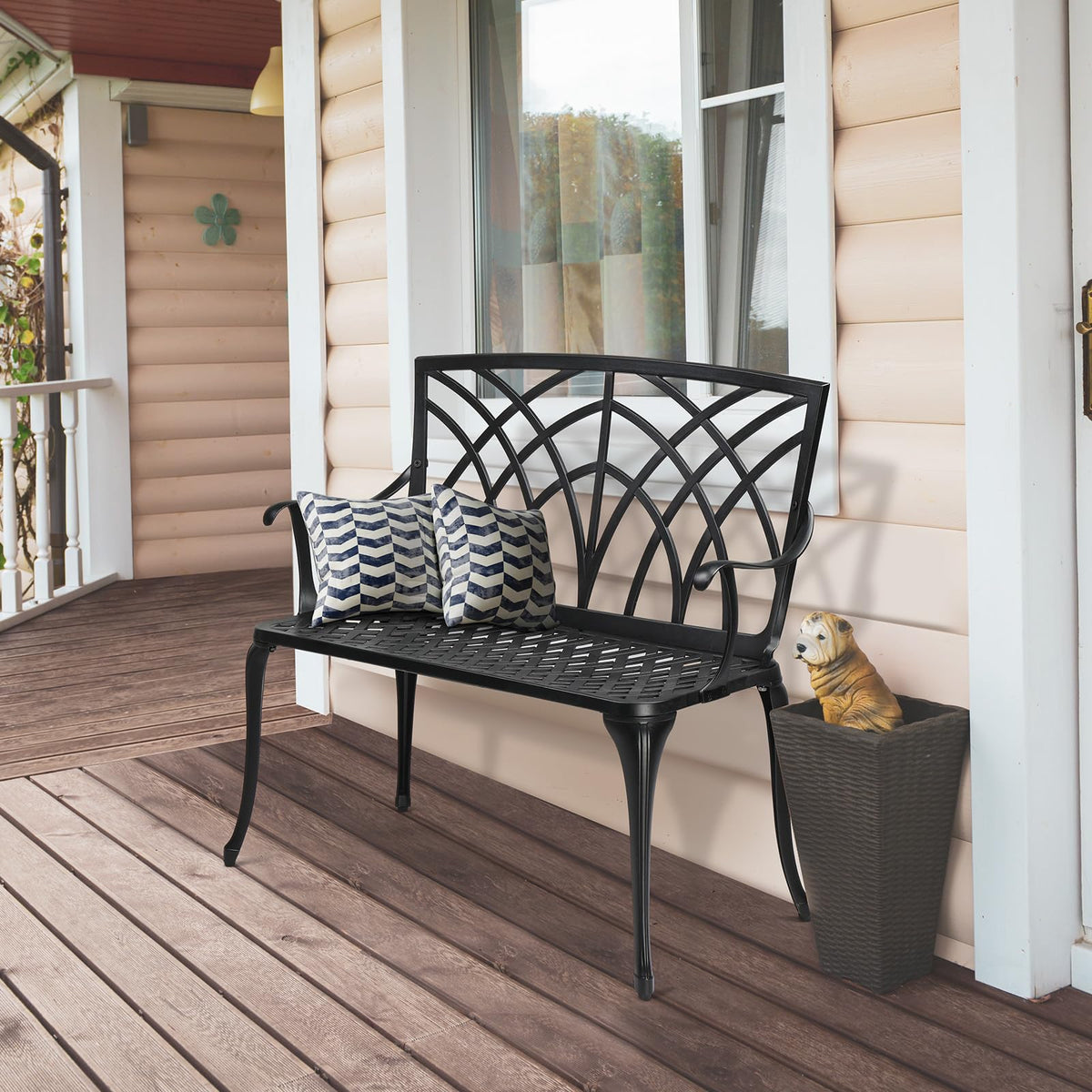 38" Black Metal Outdoor Bench M841725