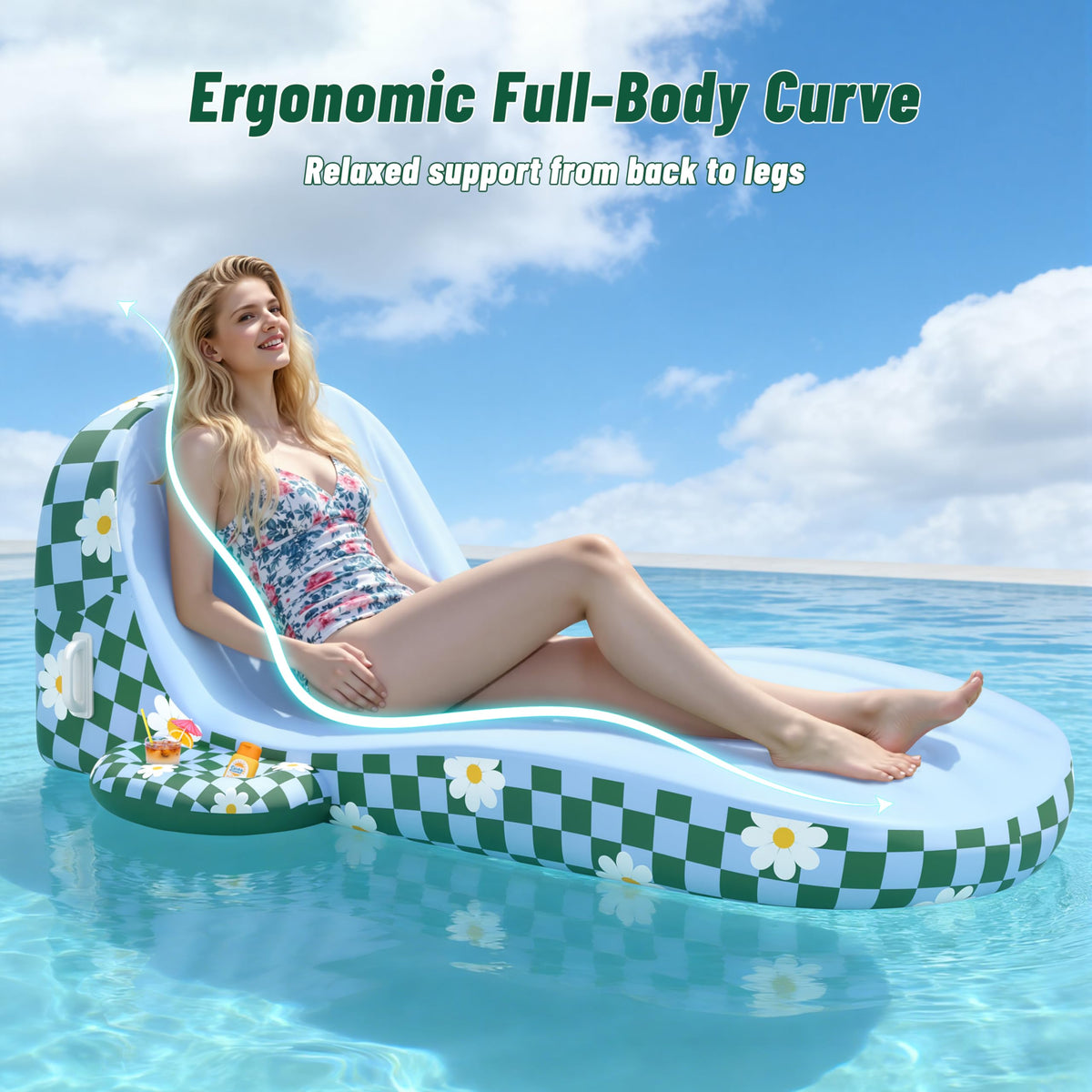 Inflatable Pool Lounger Float with Cup Holder G7584