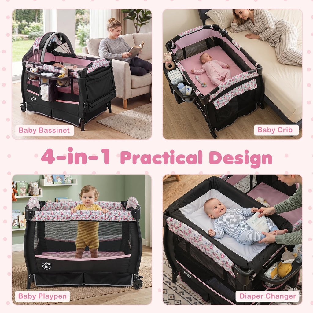 4 in 1 Pack and Play Portable Baby Playard with Bassinet P486