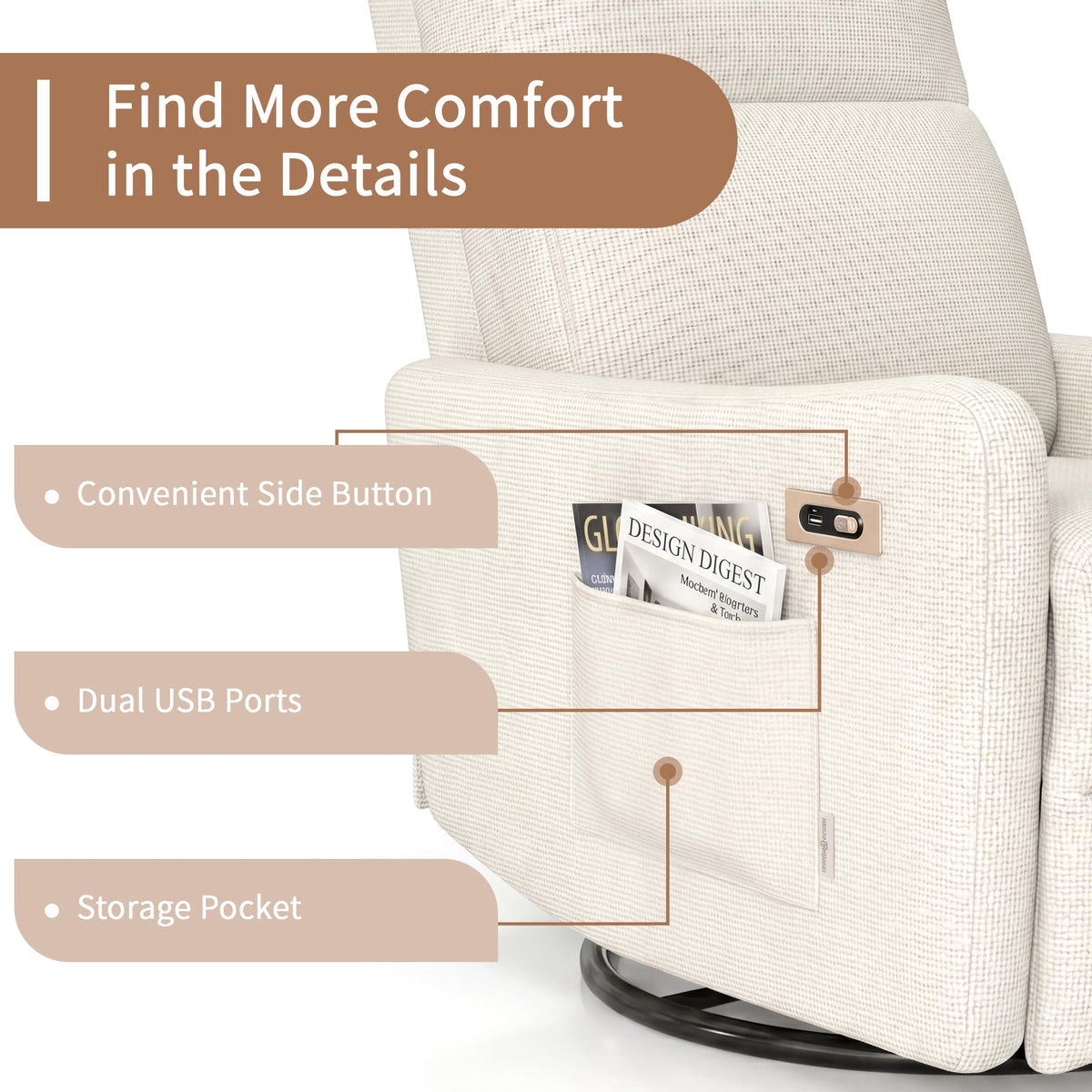Power Swivel Recliner Chair with USB Charging Port V194506