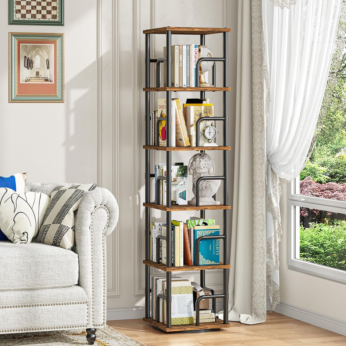5-Tier Rotating Bookshelf with Safety Rails L1365
