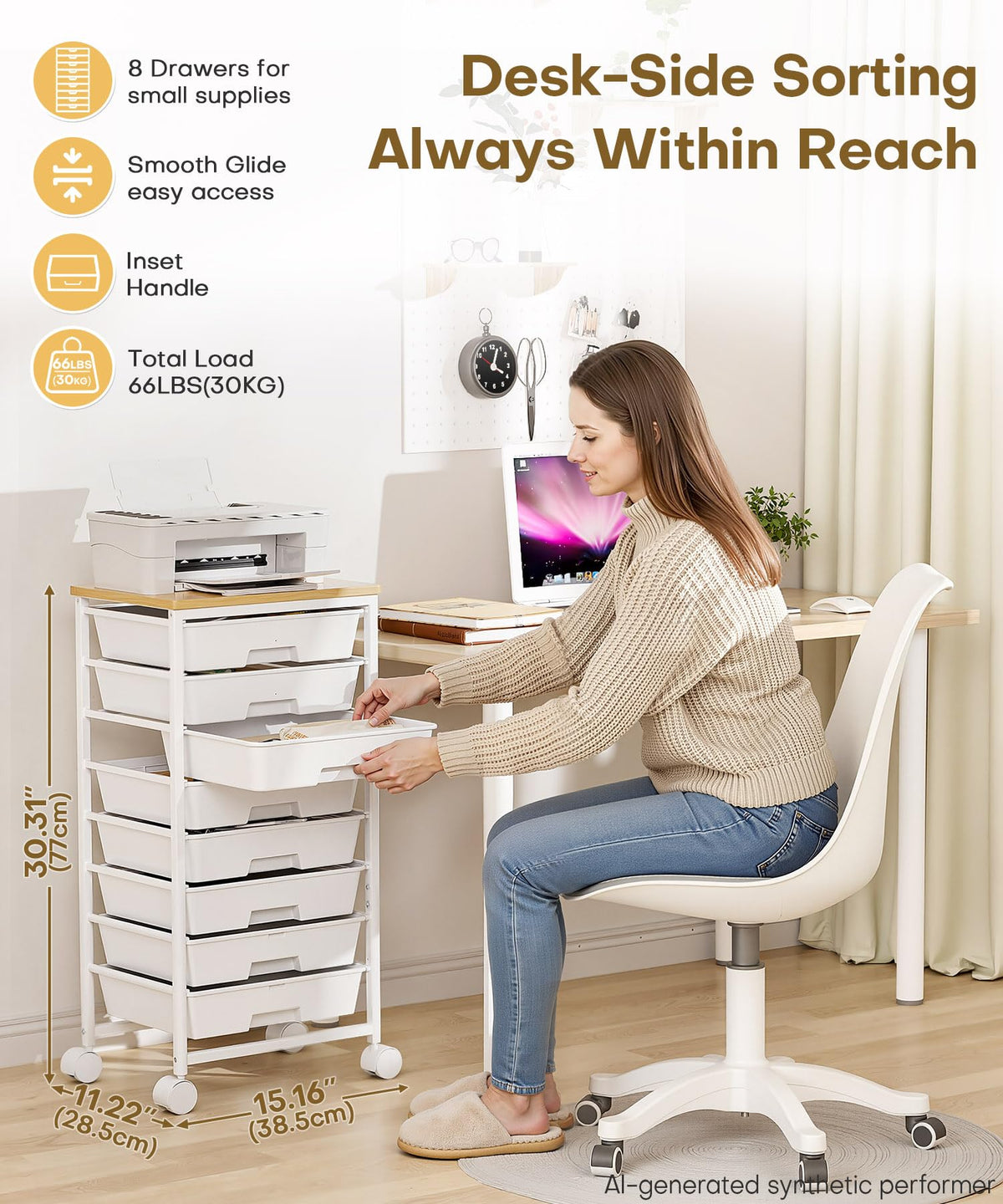Rolling Storage Drawer Cart 8 Drawer Lockable Wheels W9387