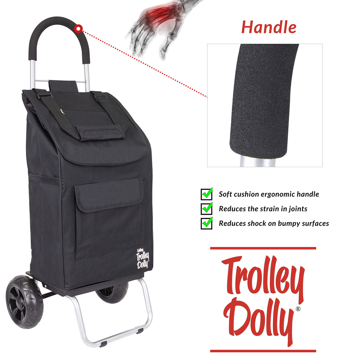Black Foldable Shopping Cart with Wheels and Removable Bag U387