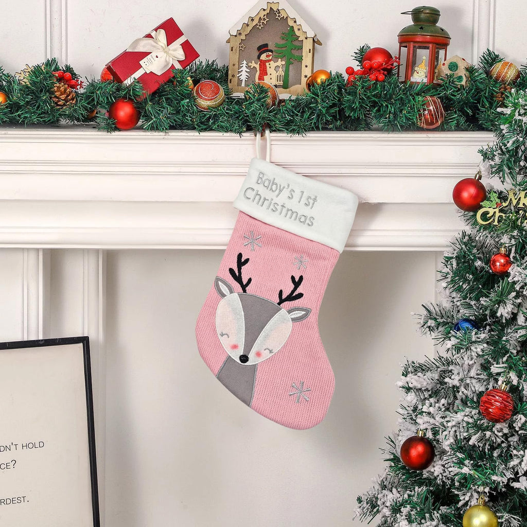 Pink Grey Christmas Stocking S2677