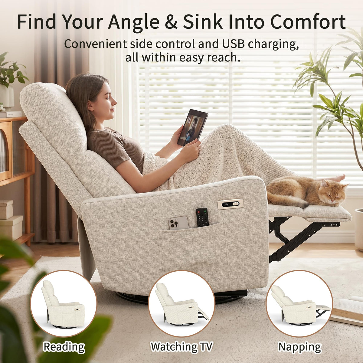 Power Swivel Recliner Chair with USB Charging Port V194506