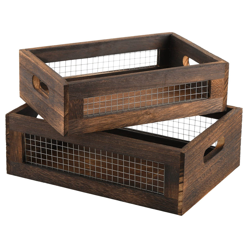 Set of 2 Rustic Wooden Nesting Boxes with Handle B5323