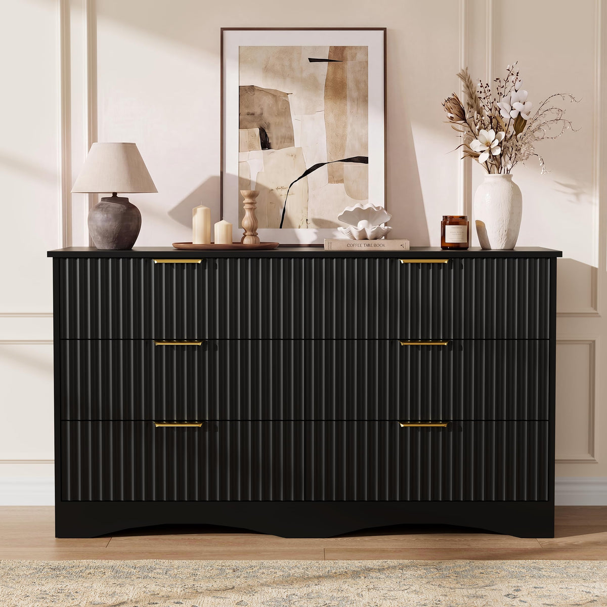6 Drawer Fluted Wood Dresser B317