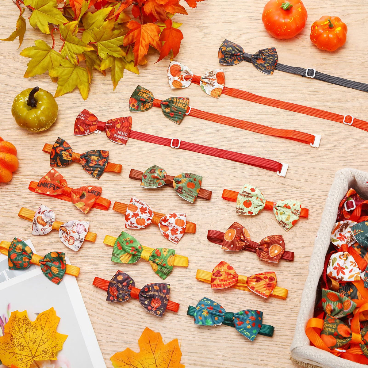 100 Pcs Fall Dog Bow Adjustable Pet Bowtie Collar K5148