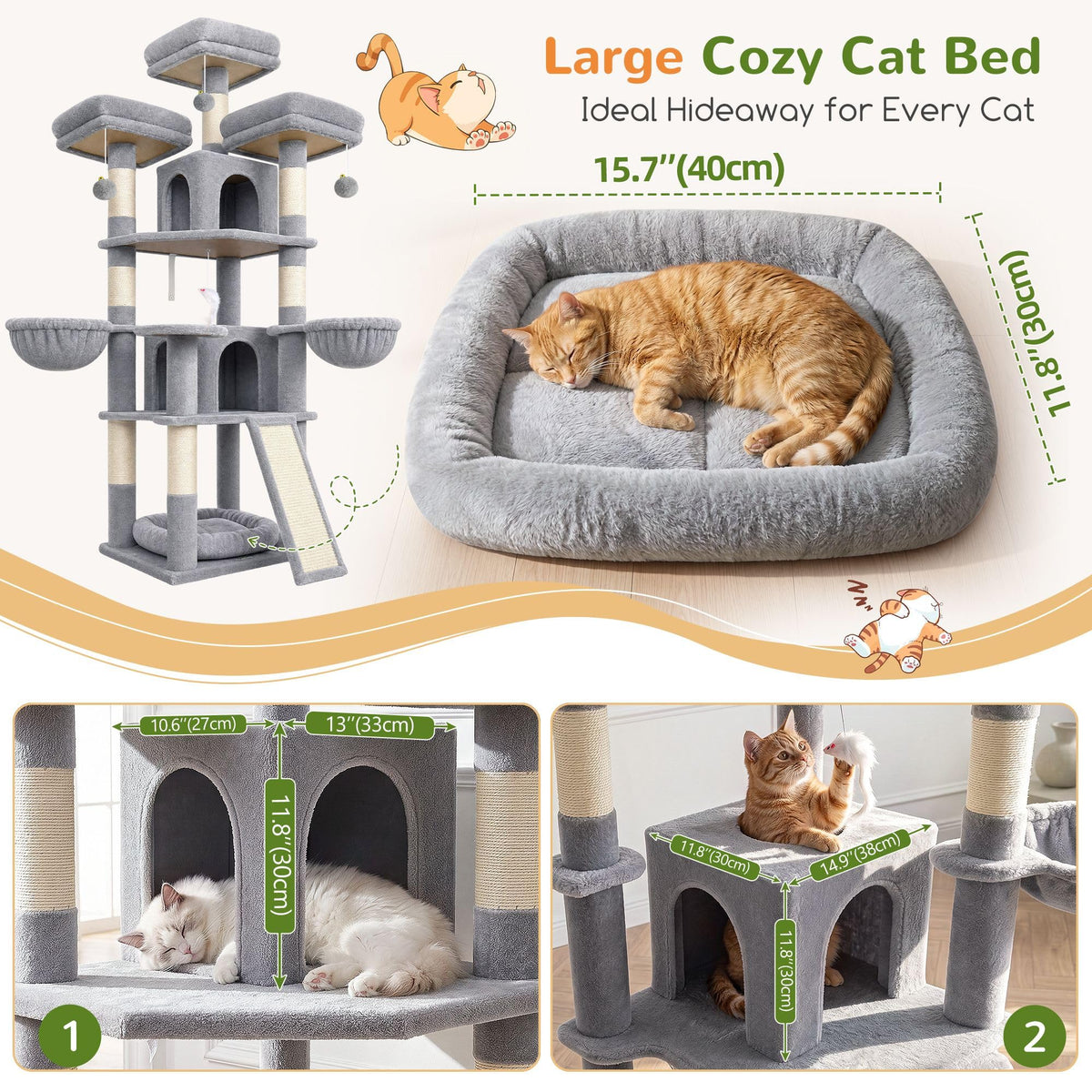 70 Inch Light Grey Cat Tree with Scratching Post X736584
