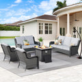 5 Piece Wicker Sofa Set with Fire Pit Table X929