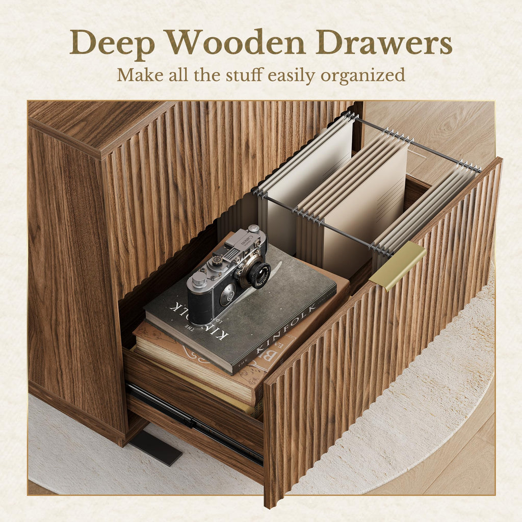Black Walnut 2 Drawer Fluted Lateral File Cabinet P6938