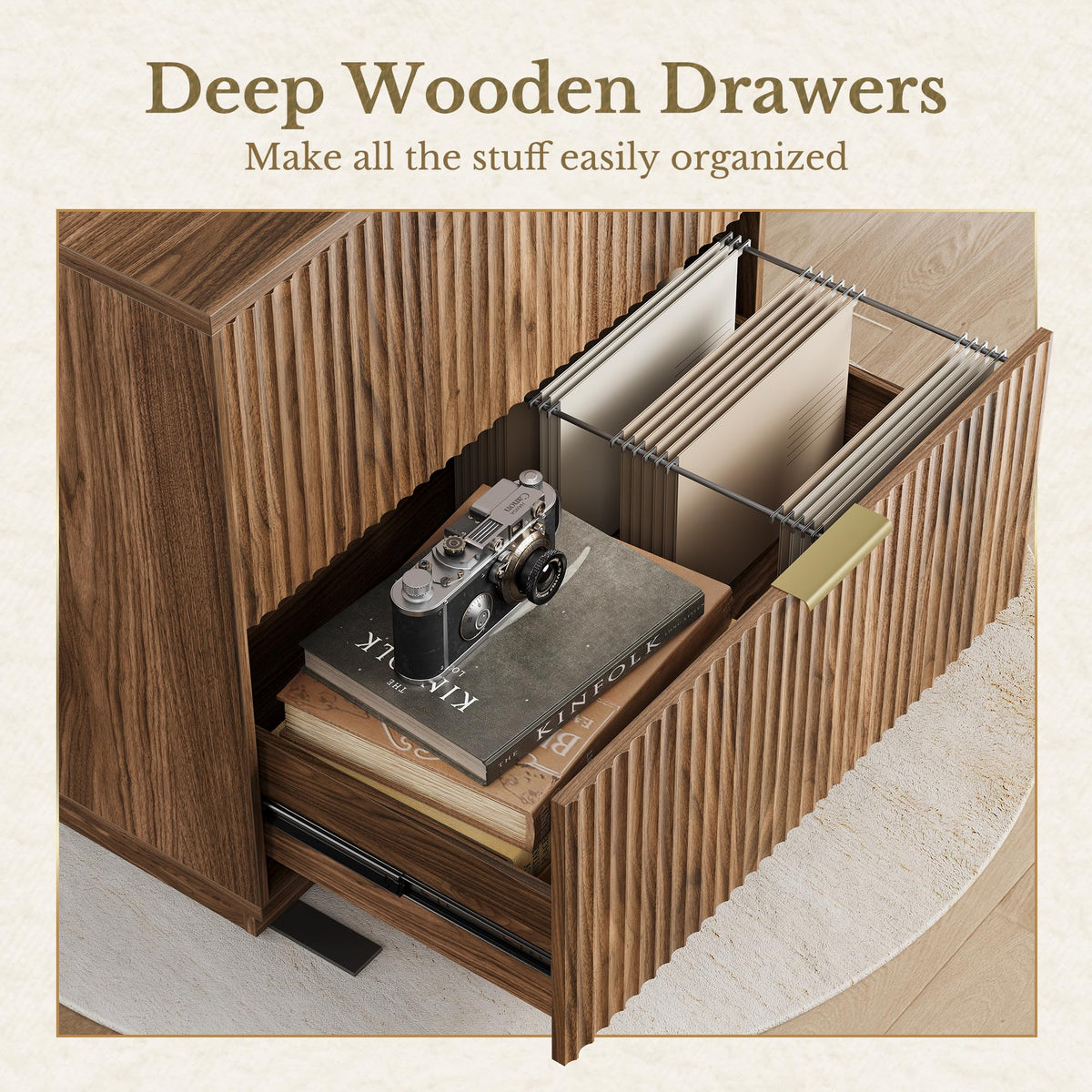 Black Walnut 2 Drawer Fluted Lateral File Cabinet P6938