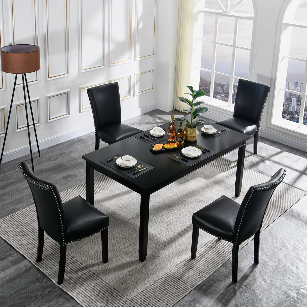 Black PU Leather Upholstered Dining Chairs Set of 2 O785