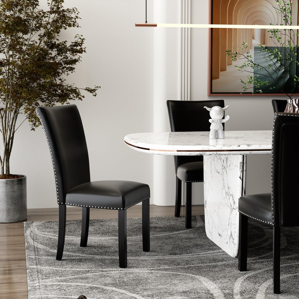 Black PU Leather Upholstered Dining Chairs Set of 2 O785