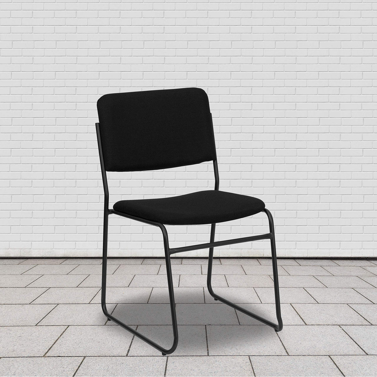 Black Fabric Stackable Chair with Sled Base Q676377