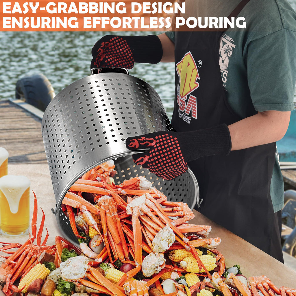 64 QT Stainless Steel Seafood Boil Pot with Basket D5256