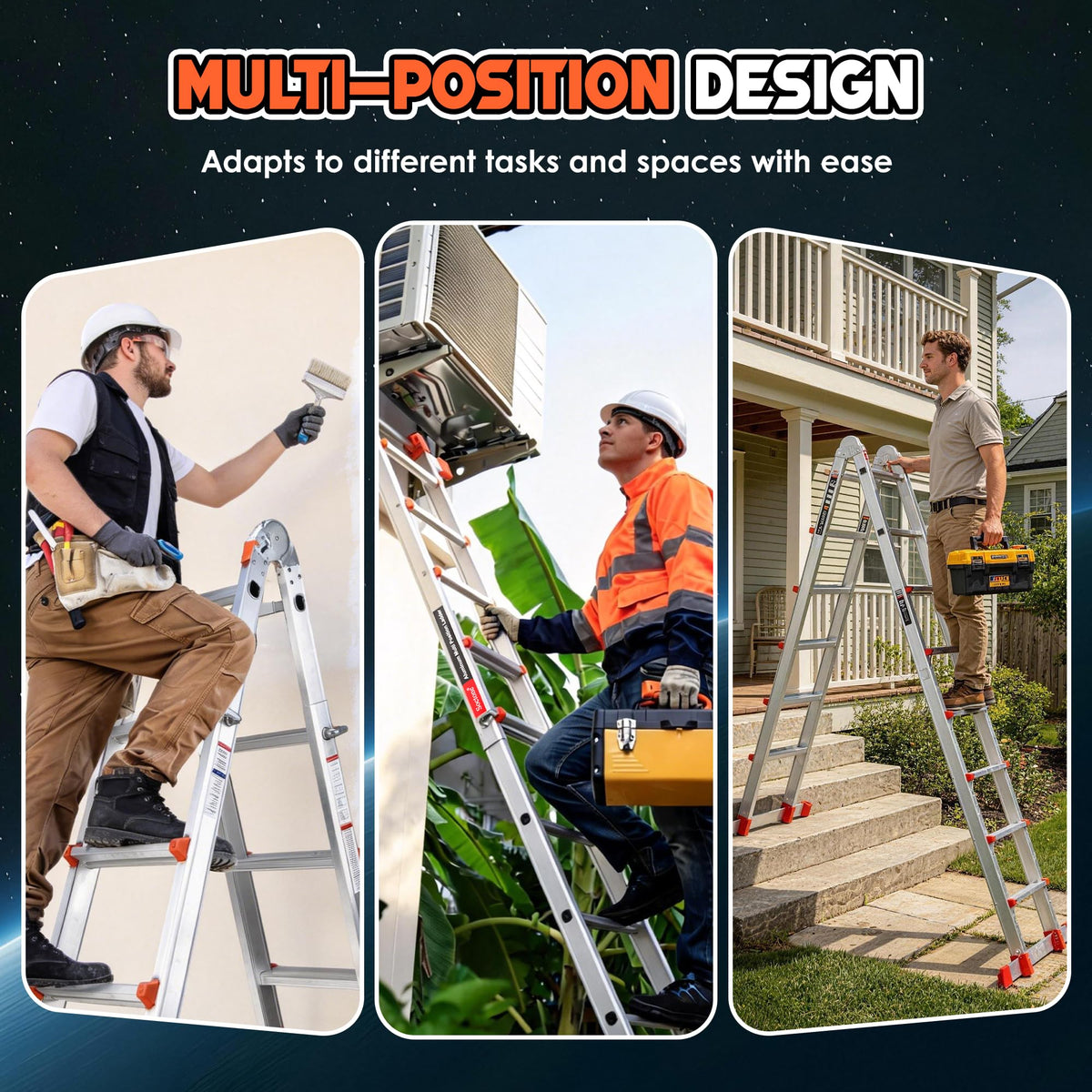 Telescoping Ladder, 22.5 Ft A Frame Anti-Slip Multi Position N8904
