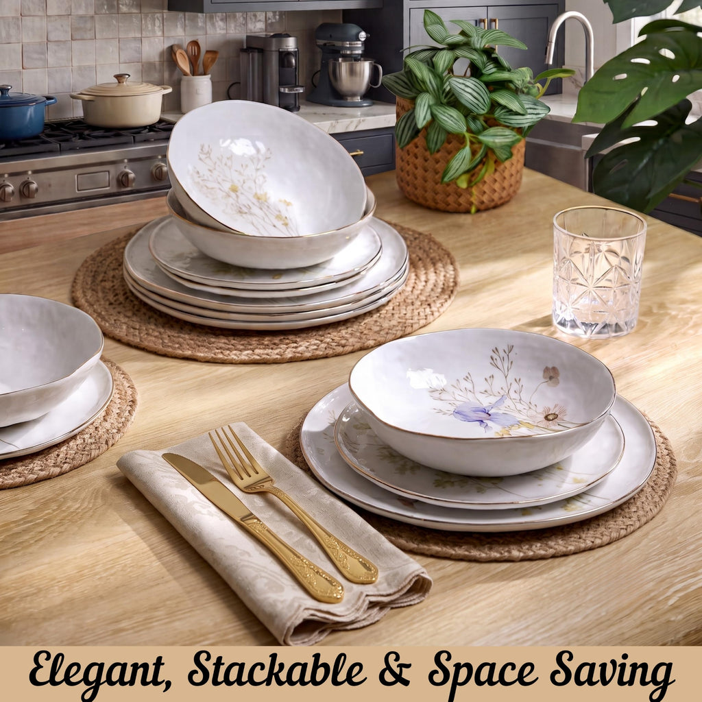 12-Piece Glossy White Porcelain Dinnerware Set for 4 U594